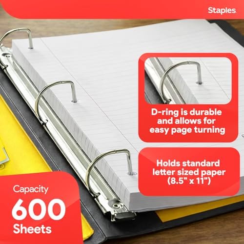 Staples Heavy-Duty 3-Inch D-Ring Binder, Yellow, Holds 600 Sheets - Image 3