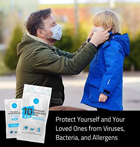 Personal Protection Kits – Mini 3 Item 10 PACK | Convenience on the Go | Individually wrapped pack for travelling | PPE Kit | Plastic Gloves, Hand Cleansing Wipes, Disposable Face Mask (Purple) - Image 3