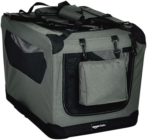 Amazon Basics Folding Portable Soft Pet Dog Crate Carrier Kennel, 26 x 18 x 18 Inches, Grey by AmazonBasics