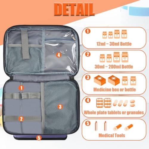 GDNasist Medicine Storage Bag, Medical Bag Pill Bottle Organizer Empty - Image 3