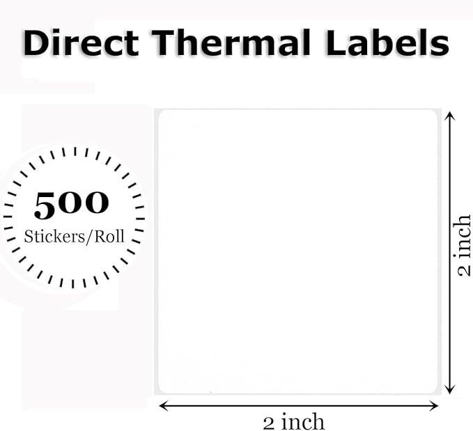 2" x 2" Thermal Labels Stickers White, Square Thermal Shipping Stickers - Image 2