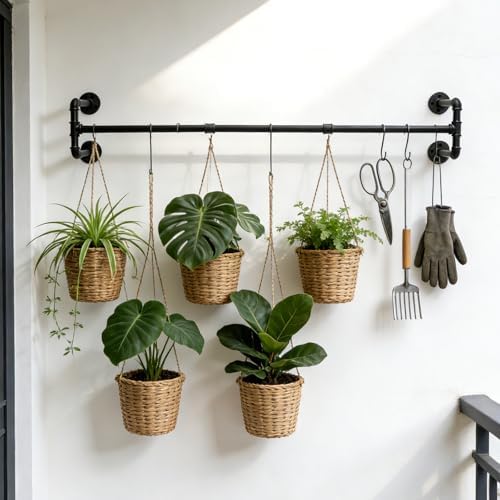 Industrial Pipe Clothing Rack, 53.1 Inch Wall Mounted Clothes Rack, Space-Saving Detachable Heavy Duty Garment Rack for Hanging Clothes, Closet Rod for Laundry Room, 4 Base - Image 6
