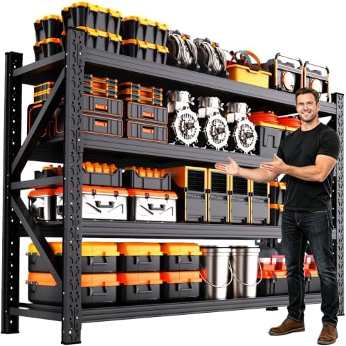 69"W Garage Shelving Heavy Duty Metal Storage Shelves, 4-Tier Garage Storage Shelves, Adjustable Industrial Shelving, Easy Assembly Garage Shelf Rack, Shelves for Garage Storage, Warehouse, Basement by KIKIYIN