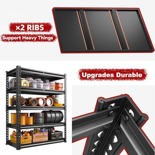 REIBII 72.1" H Garage Shelving 2000LBS Storage Shelves Heavy Duty Metal Shelving 5 Tier Garage Storage Shelves for Commercial Warehouse Pantry Kitchen 72.1" H x 40.1" W x 18.1" D - Image 5