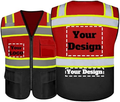 Safety Vest Customize Logo with 5 Pockets & Zipper Reflective High Visibility Vest Class 2 Outdoor Workwear by evershare