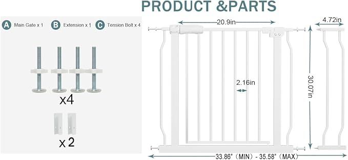 33-38 Inch Wide Baby Gates for Stairs & Doorways - Image 2