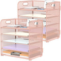 2 Pack 5-Tier Pink Desk Organizer with Handle Mesh Desk File/Paper Organizer Letter Tray for Office, School, Classroom and Home Easy Installation by SUPEASY