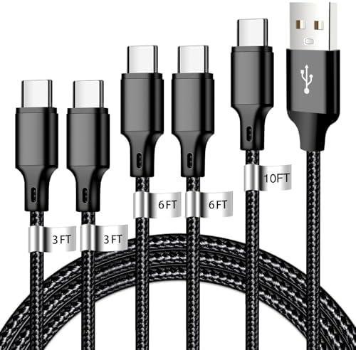 cugunu USB A to USB C Cable 5 Pack, 3/3/6/6/10ft Fast Charger Cord (Black) by CUGUNU