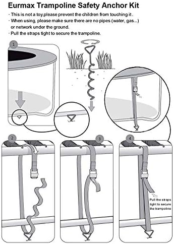 Eurmax USA 4-Pack Windproof Trampoline Stakes Anchor Kit-Steel Corkscrew Anchor,Heavy Duty Tie Down Kit with T-Hook&Reinforced Safety Straps,Secure Weatherproof Protection for Trampoline,Tent&Playset - Image 4