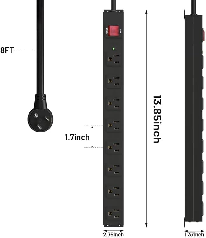 KF 8 Outlet Heavy Duty Power Strip Surge Protector, 2100J Surge Protection - Image 5