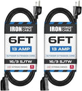 IRON FORGE CABLE 2 Pack of 6 Ft Outdoor Extension Cords - 16/3 Heavy Duty Black Extension Cord Pack by IronForgeCable