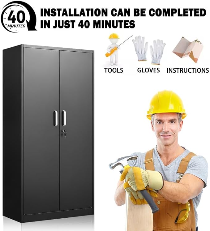Metal Storage Cabinet with Adjustable Shelves, Garage Cabinet with 2 Lockable - Image 5