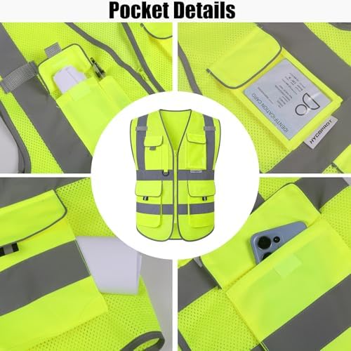 HYCOPROT High Visibility Safety Vest Hi Vis Reflective Construction Vests with Pockets for Men Women,Meets ANSI/ISEA Standard - Image 3