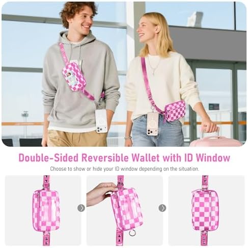 Tiostep Clip and Go Strap for Phone with Wallet Crossbody Phone Lanyard Adjustable and Detachable RFID Wristlet Wallet (Hot Pink Checkered, Medium) - Image 5