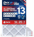 BNX TruFilter 16x25x1 Air Filter MERV 13 AC Filter, HVAC Furnace Filter, 4 Pack (ACTUAL SIZE 15.69"x24.69"x0.75") Allergies, Dust, Pet Dander & Smoke - MADE IN USA - MPR1500 / FPR 10 by BNX