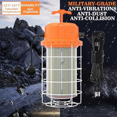 NS LED Temporary Work Light 400W 60000 LM, 5000K Daylight with 16-ft Cord & Hook, Waterproof, Orange - 26-Year Lifespan, 5-Yr Warranty, Chainable up to 20 (1-Pack) Construction JobSite Warehouse - Image 6