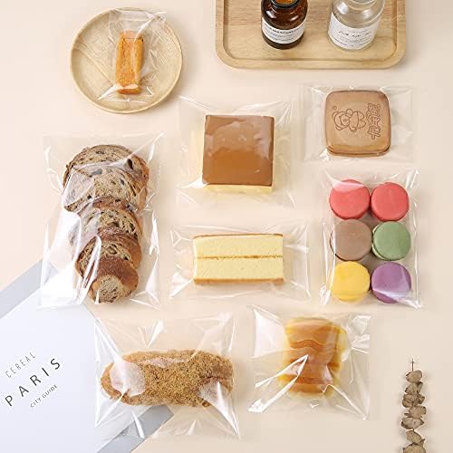 200 Pcs 6" x 6" Thick 1.6 Mil Clear Self Sealing Resealable Cellophane Poly Bags Heavy-duty Adhesive Cello Plastic Bags Packaging Bakery Cookie Candy Candle Soap Card Gift OPP Bag - Image 4