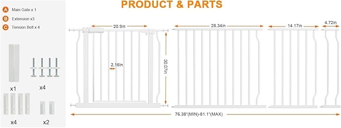 HOOEN Extra Wide Baby Gate for Doorways Stairs 76.38-86.3 Inch Large Long - Image 2
