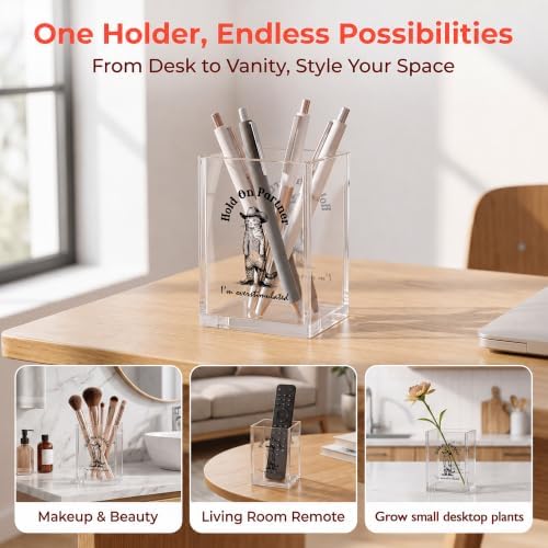 Funny Cowboy Cat Office Acrylic Cosmetic Pen Pencil Holder Cup, Hold On Partner Im Overstimulated Pencil Organizer, Humor Unique Desk Accessories, Sarcastic Gifts for Women Men（A50） - Image 3
