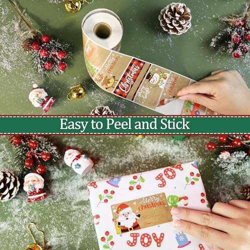 500 PCS Vintage Christmas Gift Tags,Christmas Name Tags Stickers Roll, Self-Adhesive Christmas Labels for Presents Boxes, Gift Bags,Xmas Holiday Wrapping Paper Christmas Decorations - Image 5