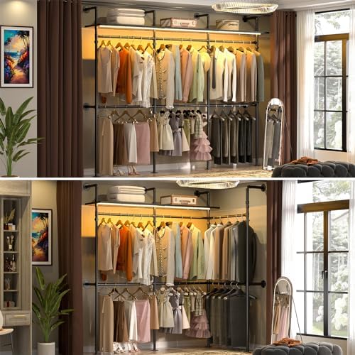 Aheaplus Industrial Pipe Clothing Rack, 118.3'' Closet System with RGB LED - Image 4