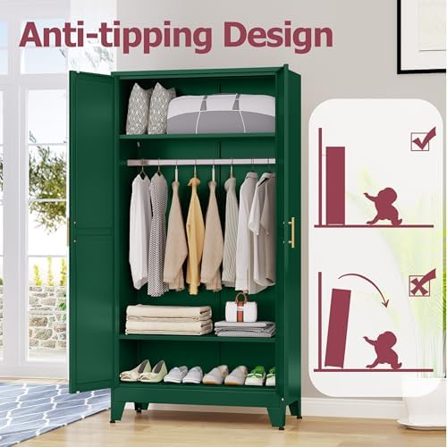 GAIOUS Metal Wardrobe Cabinet with Hanging Rod, Clothing Storage Cabinets - Image 6