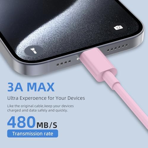 LDHTY CarPlay Charging Cable, USB A to USB C Cable, 2-Pack 6FT, Pink - Image 5