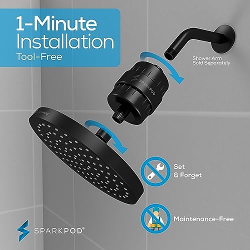 SparkPod Filtered Shower Head, 23-Stage, 8" Round, Black Matte - Image 5