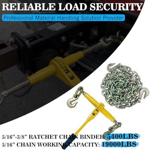 2 Pack 5/16"-3/8"Ratchet Chain Binders with 2 Grab Hooks,9200 lbs Working Load Limit,10Ft G80 Chains Load Limit and Adjustable Length,Heavy Duty Ratchet Binders for Truck, Tie Down, Hauling, Towing - Image 2