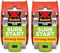 Scotch Sure Start Packing Tape, Clear, Quiet Unwind and Easy Start, Moving Supplies, 1.88 inch x 22.2 Yard, 2 Tape Rolls with Dispensers by ScotchBrand
