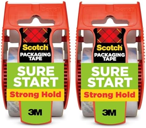 Scotch Sure Start Packing Tape, Clear, Quiet Unwind and Easy Start, Moving Supplies, 1.88 inch x 22.2 Yard, 2 Tape Rolls with Dispensers by ScotchBrand