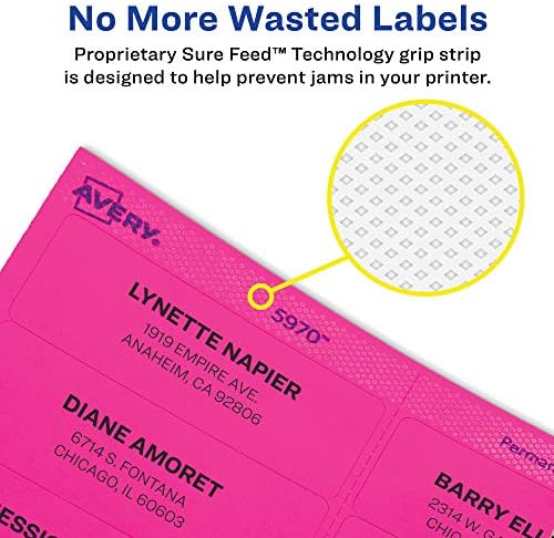 Avery Printable Address Labels, Sure Feed Technology, Neon Yellow, Laser & Inkjet Compatible, 750 Blank Labels Total, Great for Branding, Mailing, Organizing (5972), 1 in. x 2-5/8 in. (Pack of 3) - Image 3