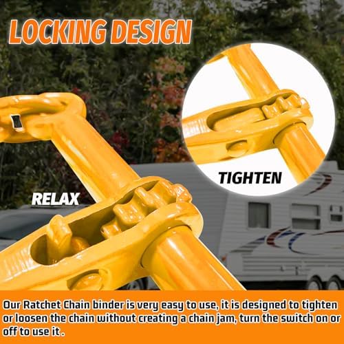 Ratchet Chain Binders 1/4''- 5/16'', Load Binder with G70 Grab Hooks, Adjustable 1/4" Binder for 1/4 Chains, 2200 Pounds Working Load Limit- Heavy Duty Ratchet Binders for Towing (2 Pack) - Image 5