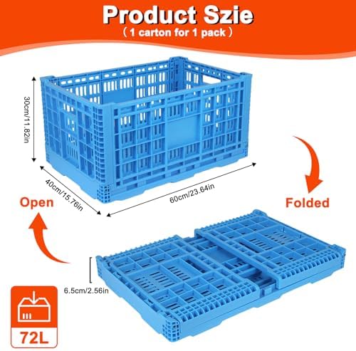 72L Collapsible Milk Crate with Handles, - Image 2