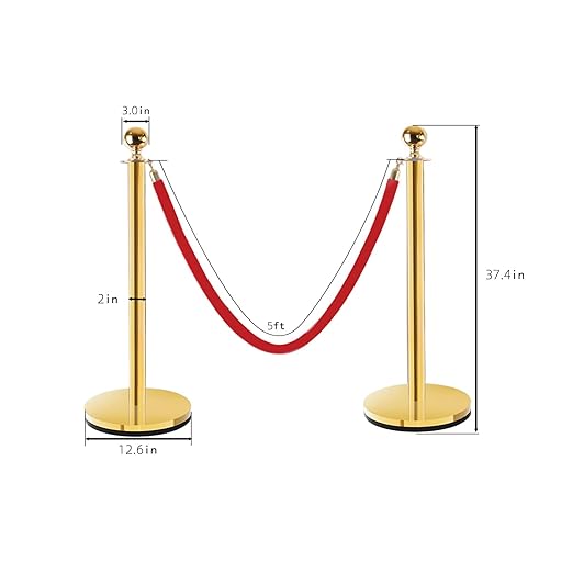 Red Carpet Poles and Ropes Set: 8pcs Gold Stanchion Posts and 4pcs Velvet Ropes - Image 2