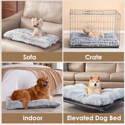 EHEYCIGA Fluffy Dog Crate Bed, Plush Extra Large Plus Dog Pillow, Grey - Image 6
