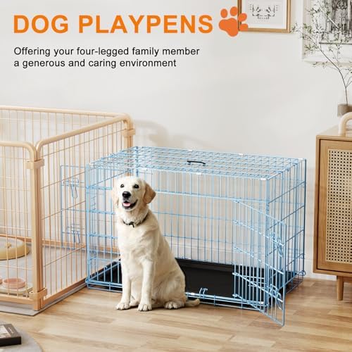 FDW | 36" Foldable Metal Dog Crate | Blue | Cage for Medium Dogs - Image 2
