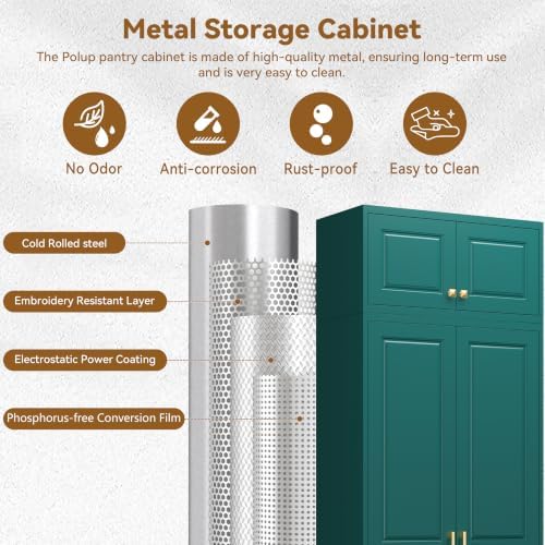 Polup 90" Pantry Cabinet, Tall Metal Storage Cabinet with Doors and Shelves - Image 4