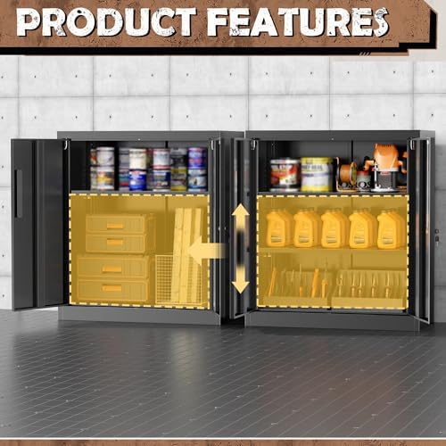 INTERGREAT Metal Storage Cabinet with Locking Doors, Lockable Steel Storage Cabinets with 2 Doors and Shelves, Black Metal Cabinets with Lock, Small Steel Cabinet for Office, Garage, Home, Shop - Image 6