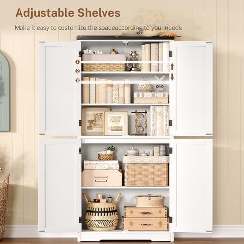 58.5" H Storage Cabinet, Farmhouse Kitchen Pantry Cabinet with 4 Doors - Image 4