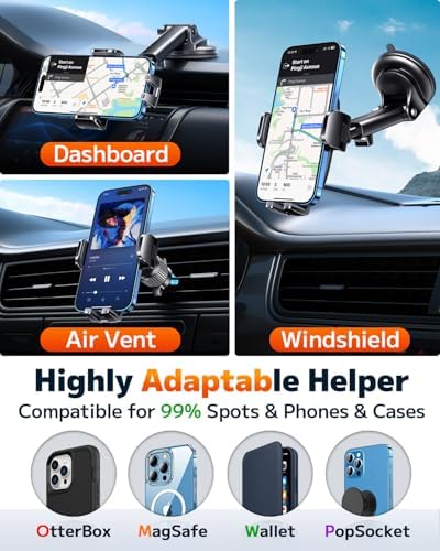 Qifutan Dash Mounted Holders Phone Holders for Your Car Phone Mount for Car Dashboard Windshield Air Vent Universal Desk Mounts Hands Free Automobile Cell Phone Holder Fit for iPhone Smartphone - Image 3