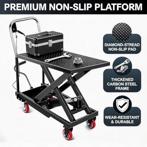 Hydraulic Lift Table Cart, 330 lbs Single Scissor Lift Cart, 28.5" Lifting Height, Steel Material Handling Lift with 4 Swivel Wheels, Non-Slip Pad for Warehouse, Garage, Factory - Image 5
