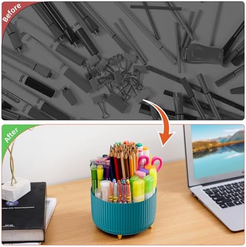 Marbrasse Desk Organizer, 360-Degree Rotating Pen Holder, Desk Organizers and Accessories with 5 Compartments Pencil Organizer, Art Supply Storage Box Caddy for Office, Home（Green） - Image 7