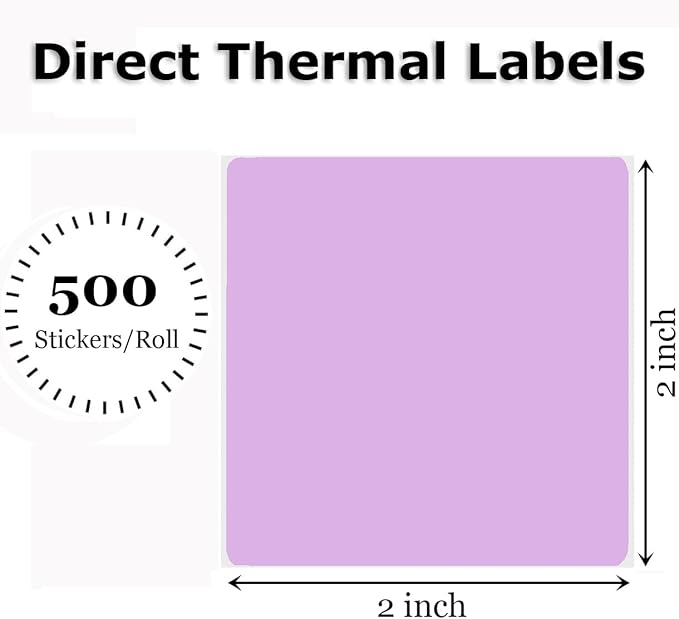 2" x 2" Thermal Labels Stickers Purple, Square Thermal Shipping Stickers - Image 2