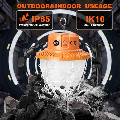 150W Temporary Work Light 360° Area 37500LM 5000K Light for Jobsite, IP65 Hanging Work Light with Hook, 3300 sq.ft Coverage Portable Construction Light for Garage Warehouse Workshop - Image 6
