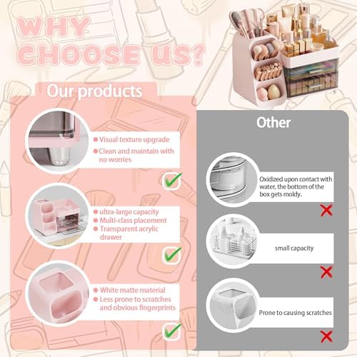 Large Capacity Makeup Organizer Countertop with Makeup Brush Holder for Vanity, Thickened Material, Bathroom Countertop Organizer Skin Care Perfumes Storage, Teen Girl Gifts for 12-23 Year - Image 7