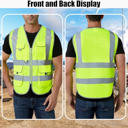 HYCOPROT High Visibility Safety Vest Hi Vis Reflective Construction Vests with Pockets for Men Women,Meets ANSI/ISEA Standard - Image 5