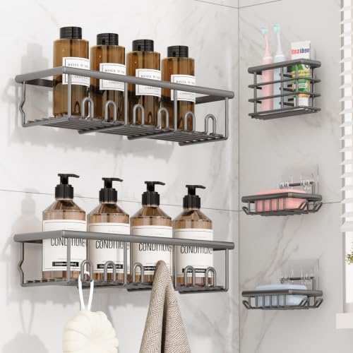 5 Pack Adhesive Bathroom Holders & Dispensers for Kids & Adults, Dark Gray by Unknown