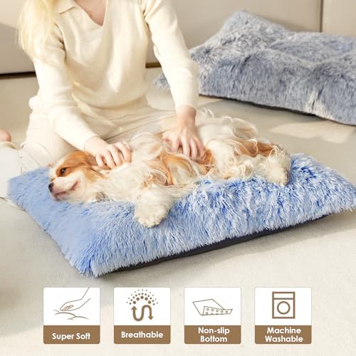 EHEYCIGA Fluffy Dog Crate Bed, Plush XX Large Dog Pillow, Blue - Image 7