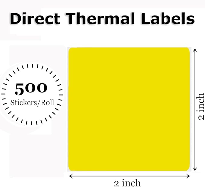2" x 2" Thermal Labels Stickers Yellow, Square Thermal Shipping Stickers - Image 2